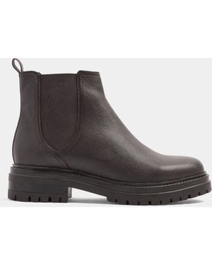Yours Curve Cleated Almond Toe Leather Chelsea - Brown