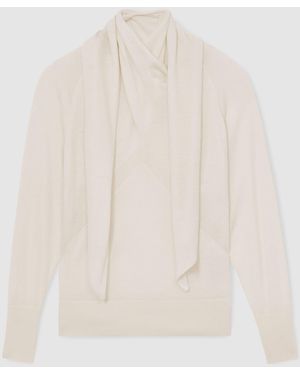 Reiss Alexis Wool Scarf-Tie Draped Sweater - White