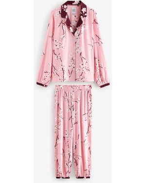 Bath & Body Works Japanese Cherry Blossom Long Sleeve Button Through Pyjamas - Pink