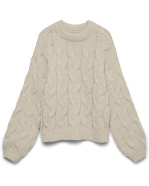 Vero Moda Long Sleeve High Neck Cable Sweater - Natural