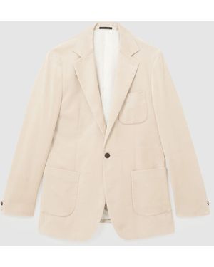 Reiss Velvet Single-Breasted Tailored-Fit Blazer - Natural