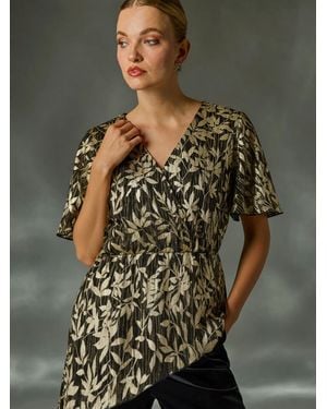 Roman Floral Plisse Wrap Shirt - Grau