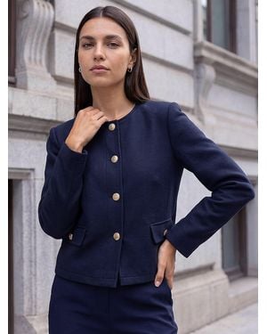 Roman Cozy Buttoned Pocket Jacket - Blue