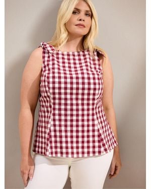 Live Unlimited Live Unlimited Gingham Bow Tie Peplum Top - Red