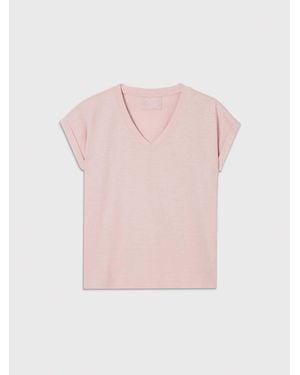 Whistles Willa V-Neck Cap Sleeve T-Shirt - Pink