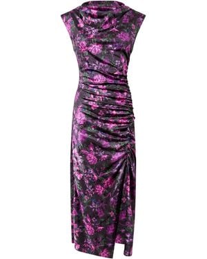 Joe Browns Petite Floral Print Cowl Neck Velour Dress - Purple