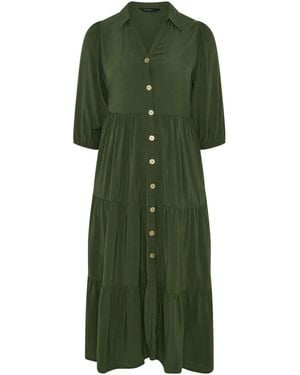 Evans Button Tiered Dress - Green