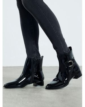 River Island Low Block Heels Buckle Boots - Black