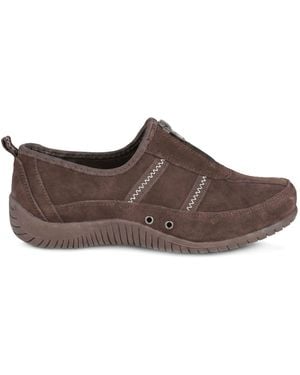 Pavers Memory Foam Leather Slip On Sneakers - Brown