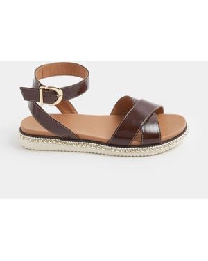 Yours Curve Extra Wide Fit Eee Cross Over Strap Sandals - Brown