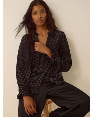 Monsoon Sally Polka Dot Devoré Jersey Blouse - Black