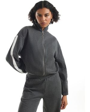 River Island Pinstripe Zip Track Jacket - Gray