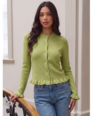 Threadbare Crew Neck Ruffle Cardigan - Green