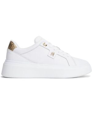 Tommy Hilfiger Snake Print Heel Leather Platform Sneakers - White