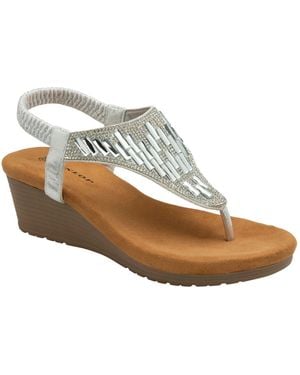Dunlop Toe Post Wedge Elasticated Sandals - White