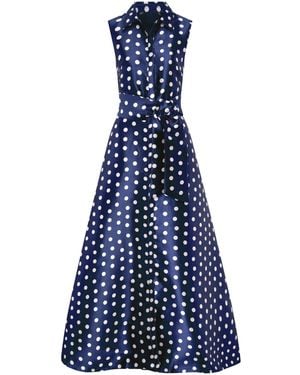 Gina Bacconi Romi Polka Dot Belt Tie Maxi Dress - Blue