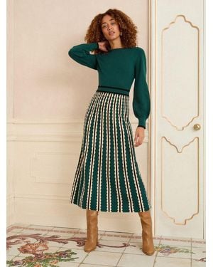Love & Roses Petite Scallop Knitted Midi Dress - Green