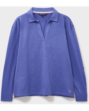 Crew Flip Collar Slub Top - Blue