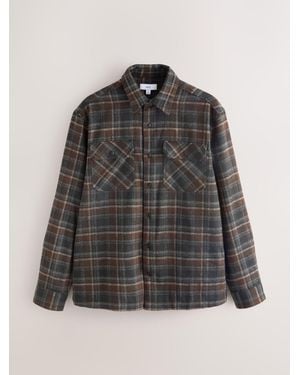 Next Twin Pocket Long Sleeve Check Overshirt - Black