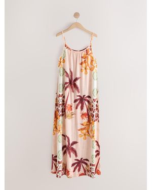 Next Maxi Length Trapeze Shape Ruched Neckline Thin Vest Strap Dress - White