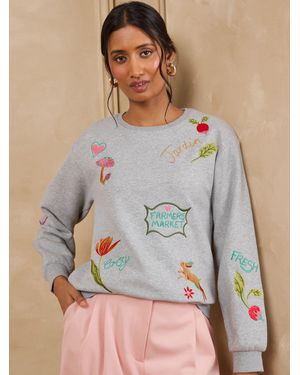 Love & Roses Embrodidered Motif Sweatshirt - Gray