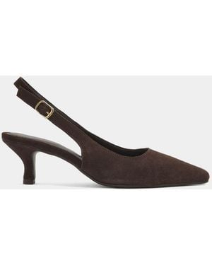 Evans Suede Slingback Kitten Heels - White