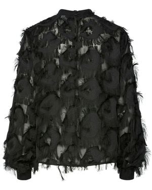Y.A.S Y. A.S Y. A.S Fringe Texture Long Sleeve Top - Black