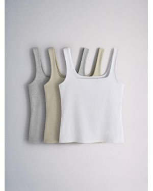 The Set 3 Pack Square Neck Vest - Grey