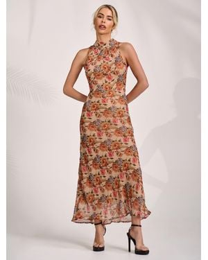 Jolie Moi Printed Halterneck Midaxi Dress - Natural