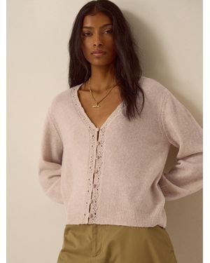 Monsoon Talitha V-Neck Pointelle Cardigan - Natural