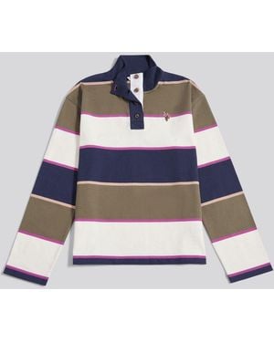 U.S. POLO ASSN. U. S. Polo Assn U. S. Polo Assn. Large Stripe Funnel Neck Rugby Shirt - Blue