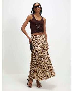River Island Leopard Print Godet Midi Skirt - Natural