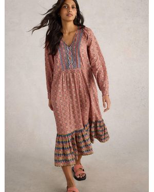 White Stuff Stuff Abigail Embroidered Dress - Pink