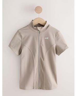Self Stone Short Sculpting Zip Through Jacket - Natural