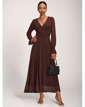 Jolie Moi Long Sleeve Mesh Maxi Dress - Brown