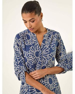 Roman Floral Puff Print Shirt - Blue