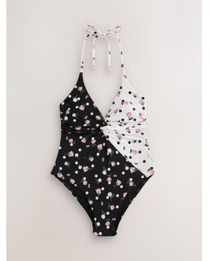 Ted Baker B By Ted Baker Mono Spot Plunge Swimsuit With Tummy Control - Natural