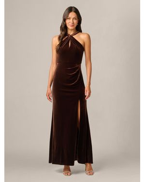 Adrianna Papell Velvet Halter Mermaid Gown - Braun