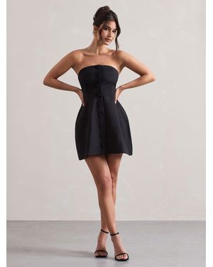 Club L London Anniston Bandeau Tailored Buttoned Mini Bridal Dress - Natural