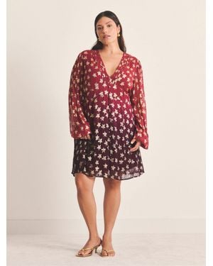Simply Be Ombre Star Jacquard Skater Dress - Red