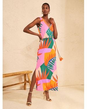 Love & Roses V-Neck Jersey Midi Dress - Orange