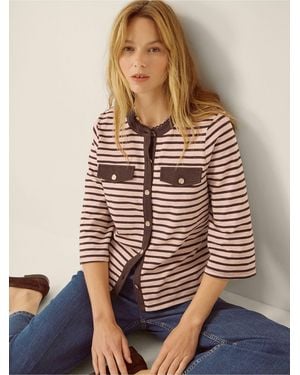 Monsoon Shania Stripe Jersey Buttondown Top - Natural