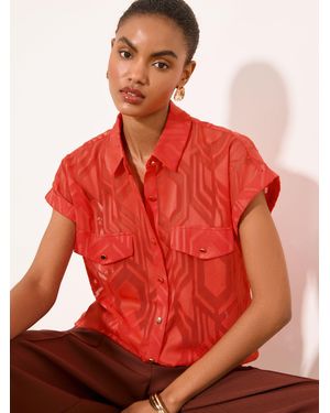 Lipsy Geo Burnout Short Sleeve Shirt - Red