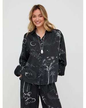 Raffya Palm Button Down Shirt - Grey
