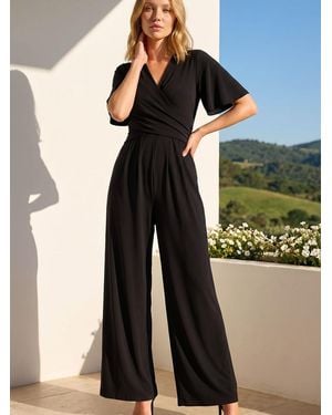 Roman Wrap Front Stretch Jumpsuit - Black