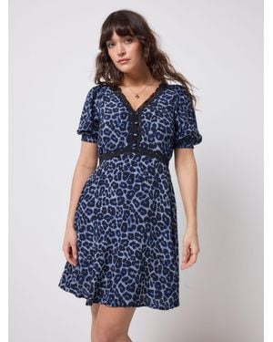 Scamp & Dude Jaguar Lace Trim Short Tea Dress - Blue