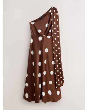 Next One Shoulder Satin Midi Dress - Natural