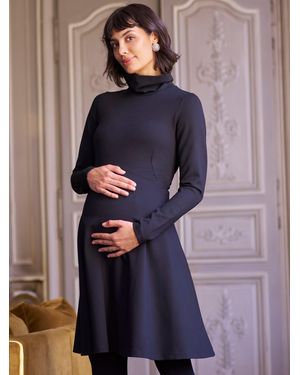 Seraphine Maternity Turtle Neck A-Line Dress - Blue