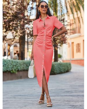 Sosandar Popper Front Denim Dress - Orange