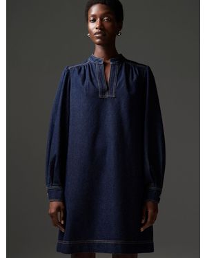 Whistles Long Sleeve Shift Mini Dress - Blue